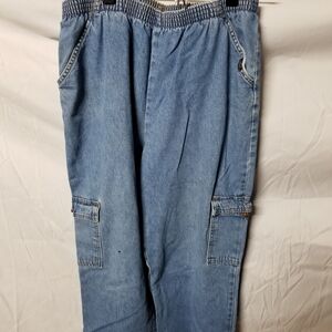 Men's Light Blue Denim Cargo Pants with Elastic Waist
